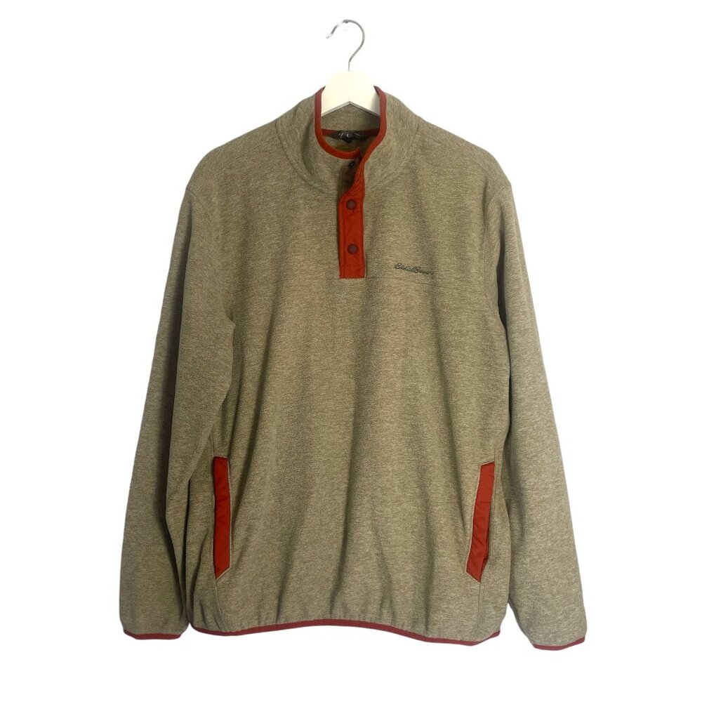 Eddie Bauer Men's Brown Snap Fleece Pullover Sweater Size Medium Outdoor Hiking